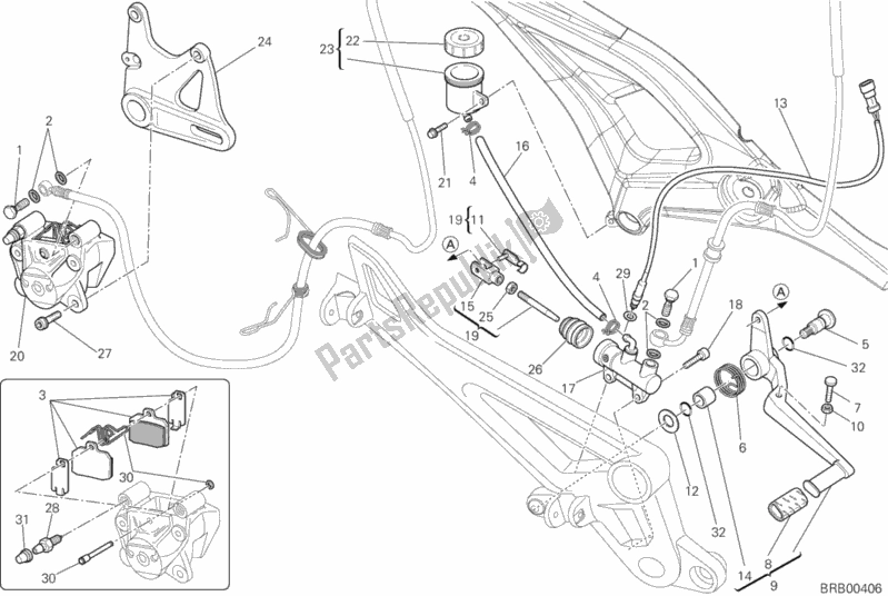 Alle onderdelen voor de Achter Remsysteem van de Ducati Monster 696 ABS USA 2013